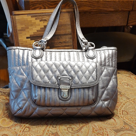 Coach Handbags - Coach Silver Quilted Leather Shopper Tote Style Number 19857 EUC